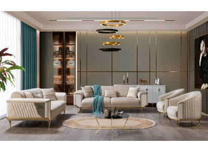 Ensemble de canapé de luxe 3311 Canapé Rembourrage Mobilier ensemble trois places Textile 4 pièces