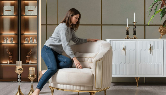 Salon Fauteuil de luxe 1 place Canapé Mobilier nouveau Moderne Beige