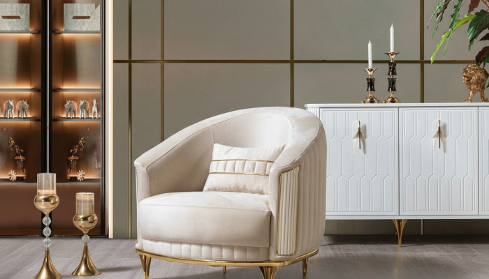 Salon Fauteuil de luxe 1 place Canapé Mobilier nouveau Moderne Beige