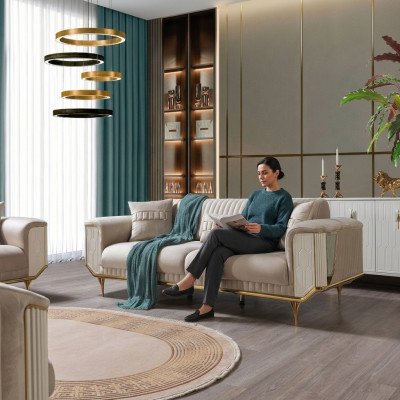 Salon Canapés 3 places Rembourrage Textile Luxe Conception Canapé Beige Canapés