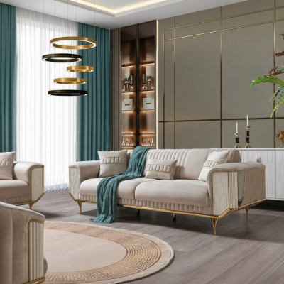 Salon Canapés 3 places Rembourrage Textile Luxe Conception Canapé Beige Canapés