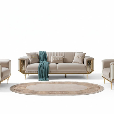 Salon Canapés 3 places Rembourrage Textile Luxe Conception Canapé Beige Canapés