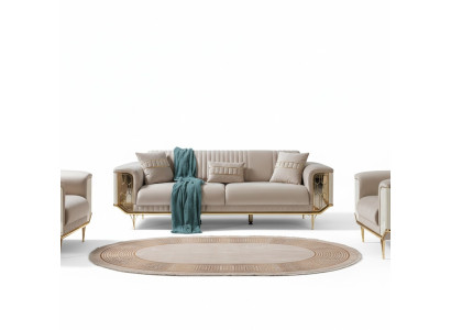 Salon Canapés 3 places Rembourrage Textile Luxe Conception Canapé Beige Canapés