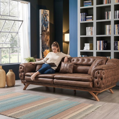 Canapé 3 places Chesterfield Tissu Canapé Tissu Canapés Cuir synthétique