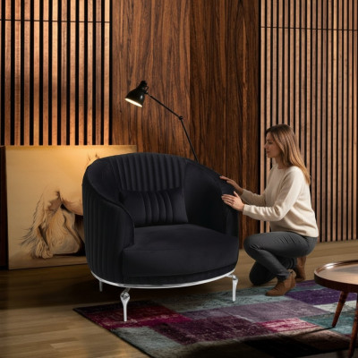 Salon Fauteuil Design Canapé Tissu Rembourrage Luxe Siège neuf Noir