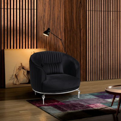 Salon Fauteuil Design Canapé Tissu Rembourrage Luxe Siège neuf Noir