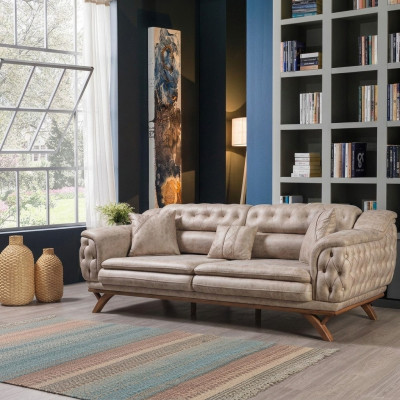 Chesterfield Canapé 3 places Beige Canapés Design Canapés Tissu Upholstery