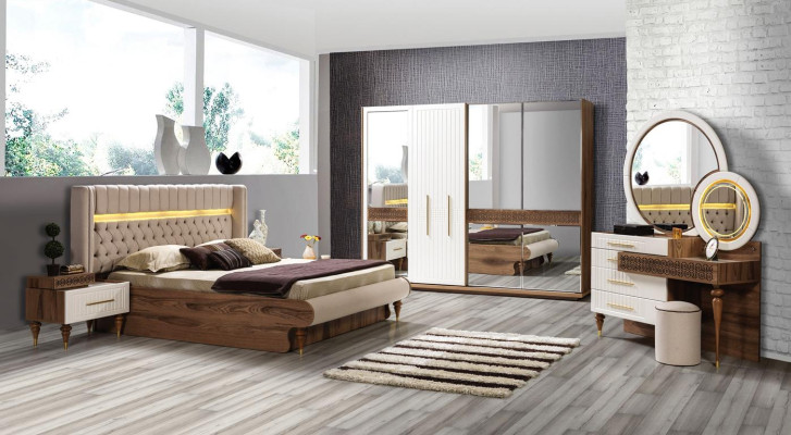 Chambre Lit 2x Tables de chevet Ensemble de 5 pièces Mobilier de design complet De luxe