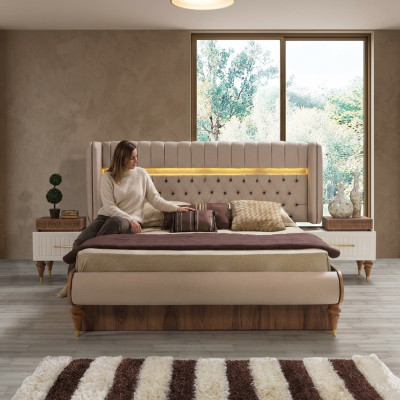 Conception de literie de lit Luxe Double Chesterfield Hôtel Nouveau Mobilier en Bois