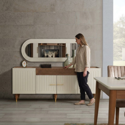 Buffet xxl commode commode commode 201cm avec miroir 2 pièces. Armoires commodes