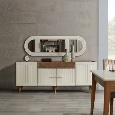 Buffet xxl commode commode commode 201cm avec miroir 2 pièces. Armoires commodes