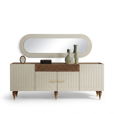Buffet xxl commode commode commode 201cm avec miroir 2 pièces. Armoires commodes