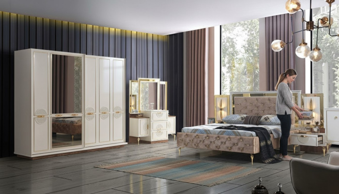 Élégant ensemble de chambre à coucher au design luxueux avec des motifs magnifiques