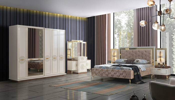 Élégant ensemble de chambre à coucher au design luxueux avec des motifs magnifiques