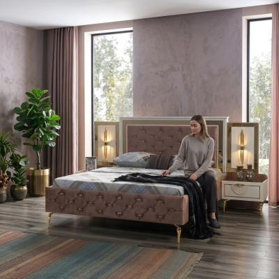 Chambre Lit Design Ameublement Luxe Literie Lits marron Moderne