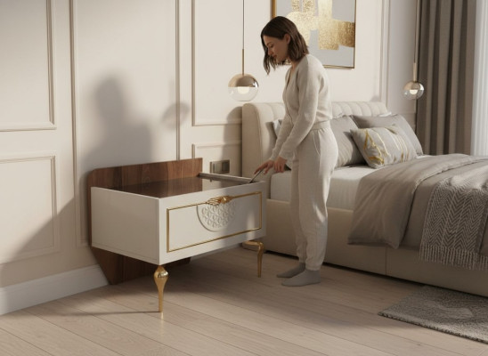 Table de chevet de chambre à coucher, design modern, mobilier en bois de luxe blanc neuf