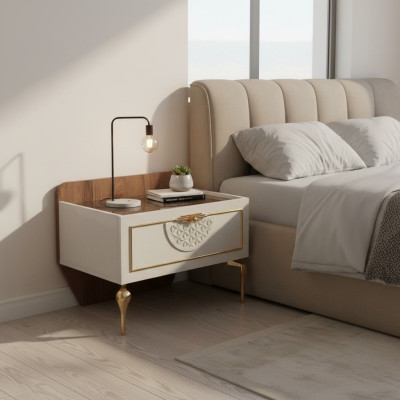 Table de chevet de chambre à coucher, design modern, mobilier en bois de luxe blanc neuf