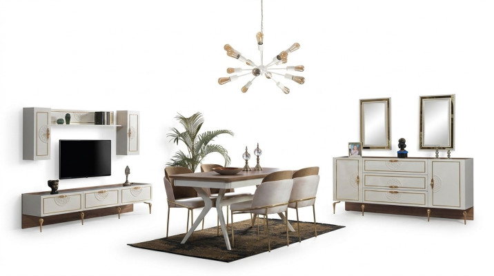 Salle à manger Ensemble de salle à manger Table 4x Chaises Buffet 2x Miroir 8 pièces neuf