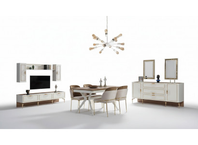 Salle à manger Set Suite Table 4x Chaises Buffet 2x Miroir Unité murale 11pcs.