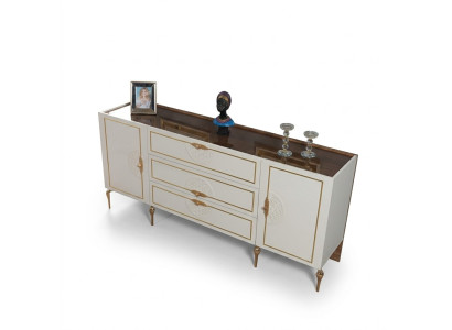 Ensemble de salon Buffet avec 2x Miroir Suite Bois 3 pièces Buffet Blanc