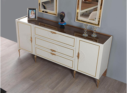 Ensemble de salon Buffet avec 2x Miroir Suite Bois 3 pièces Buffet Blanc