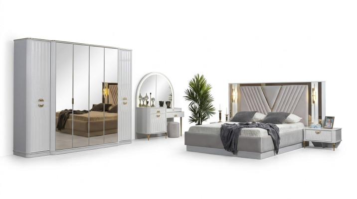 Ensemble de chambre à coucher Lit 2x Tables de chevet Armoire 5 pièces Moderne neuf