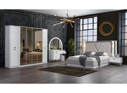 Ensemble de chambre à coucher Lit 2x Tables de chevet Armoire 5 pièces Moderne neuf