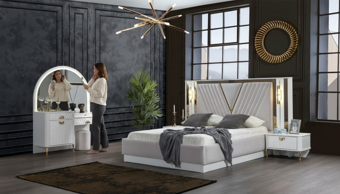 Ensemble de chambre à coucher Lit 2x Table de chevet 4 pièces Design Moderne LUXE Complétez-le