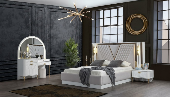 Ensemble de chambre à coucher Lit 2x Table de chevet 4 pièces Design Moderne LUXE Complétez-le