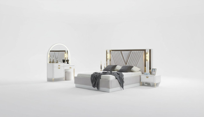 Ensemble de chambre à coucher Lit 2x Table de chevet 4 pièces Design Moderne LUXE Complétez-le