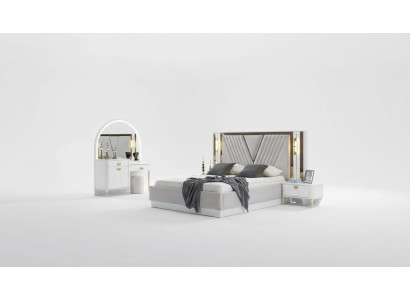 Ensemble de chambre à coucher Lit 2x Table de chevet 4 pièces Design Moderne LUXE Complétez-le