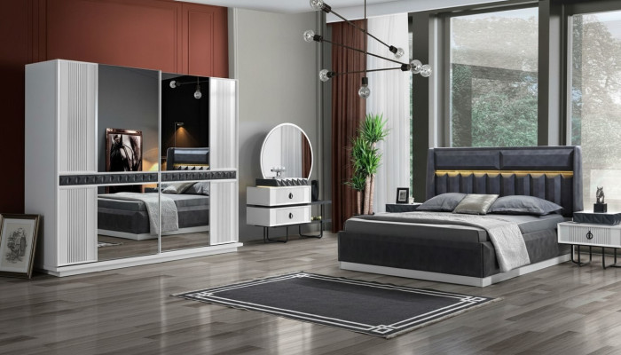 Ensemble de chambre à coucher Lit 2x Table de chevet 5 pcs Design Moderne Luxe Complet