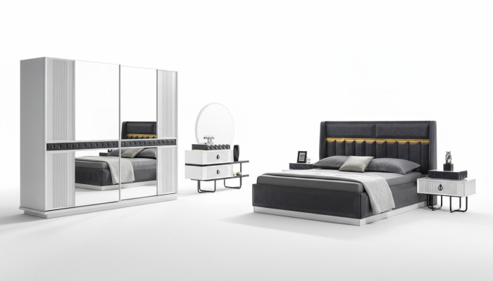 Ensemble de chambre à coucher Lit 2x Table de chevet 5 pcs Design Moderne Luxe Complet