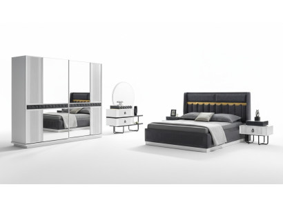 Ensemble de chambre à coucher Lit 2x Table de chevet 5 pcs Design Moderne Luxe Complet