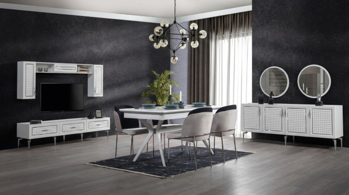 Salle à manger Ensemble Table 4x Chaises Buffet 2x Miroir Unité murale 11 pièces Suite