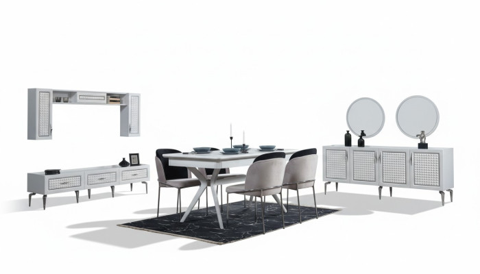 Salle à manger Ensemble Table 4x Chaises Buffet 2x Miroir Unité murale 11 pièces Suite