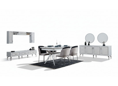 Salle à manger Ensemble Table 4x Chaises Buffet 2x Miroir Unité murale 11 pièces Suite