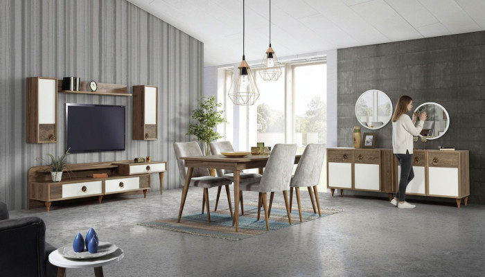 Meuble de salon avec miroir Suite en bois Marron nouveau Luxe moderne