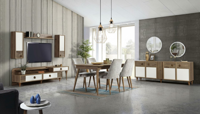 Meuble de salon avec miroir Suite en bois Marron nouveau Luxe moderne