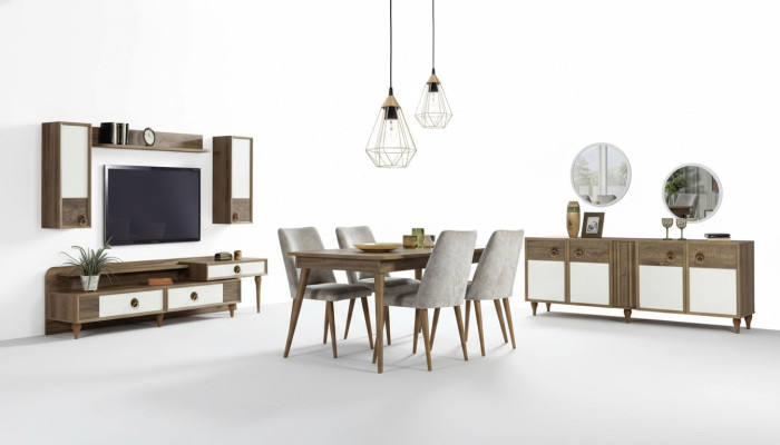 Meuble de salon avec miroir Suite en bois Marron nouveau Luxe moderne