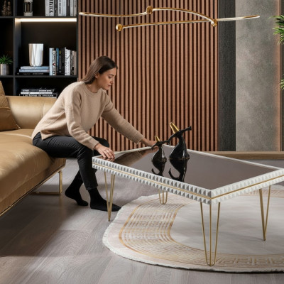 Salle de séjour Table basse Table Design Meubles de luxe 111x64 Canapé Blanc