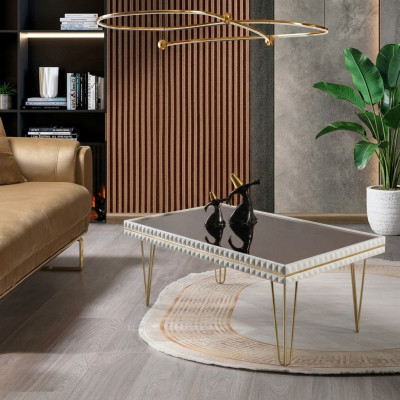 Salle de séjour Table basse Table Design Meubles de luxe 111x64 Canapé Blanc