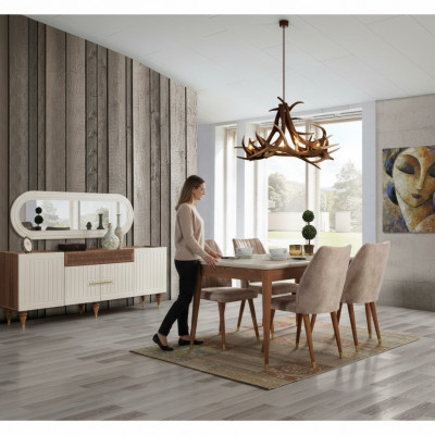 Salle à manger Ensemble Table 4x Chaise Buffet Miroir Mobilier 7pcs Neuf Moderne