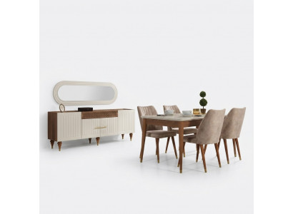 Salle à manger Ensemble Table 4x Chaise Buffet Miroir Mobilier 7pcs Neuf Moderne