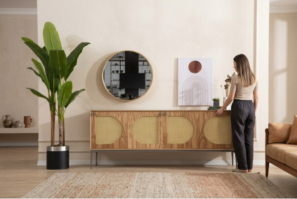 Buffet avec miroir Buffet Buffets Armoire en bois Meubles Marron nouveau