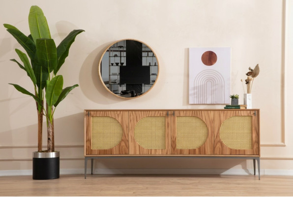 Buffet avec miroir Buffet Buffets Armoire en bois Meubles Marron nouveau
