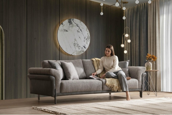 Canapé 3 places Gris Salon Design Classique Style Élégant 230cm