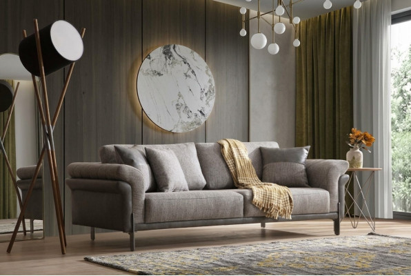 Canapé 3 places Gris Salon Design Classique Style Élégant 230cm
