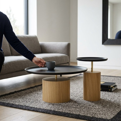 Table basse de luxe en bois Table d'appoint Noire Tables rondes neuves