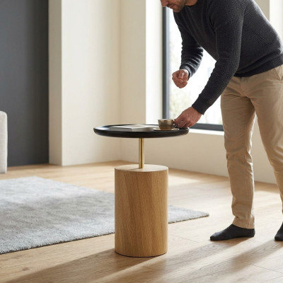 Table d'appoint Table Bois Côté Mobilier Designer Noir Table Ronde
